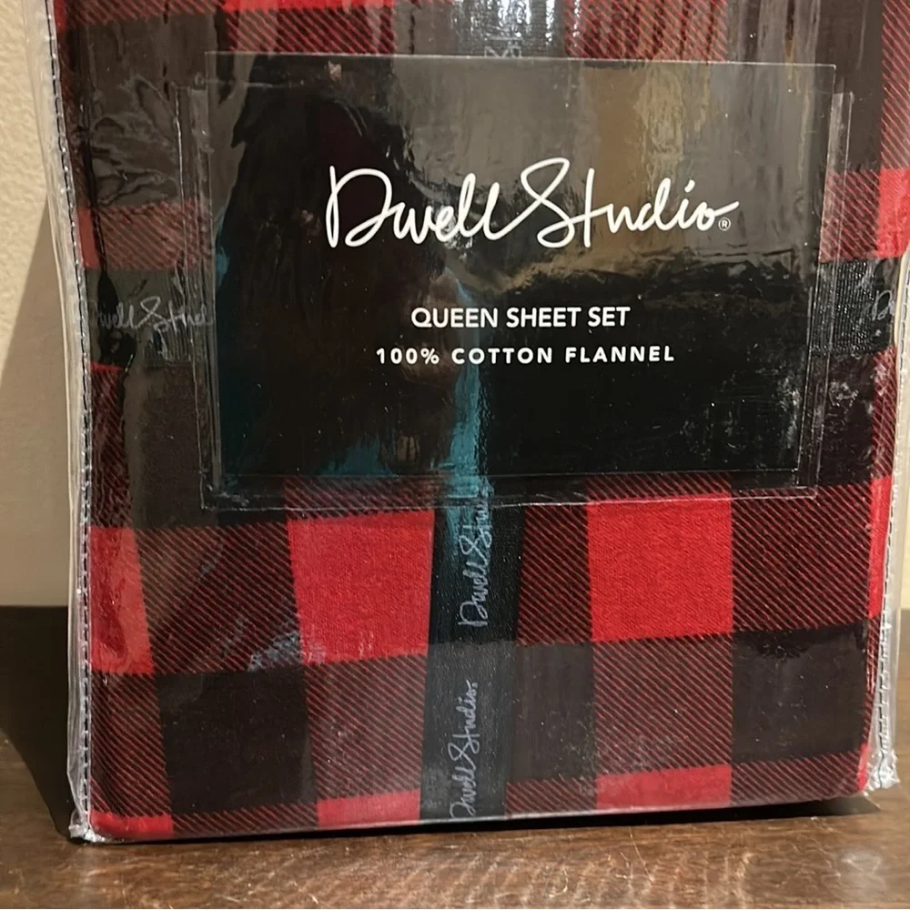 Dwell Studio 4 pc Queen Sheet Set New Plaid Red Cotton Flannel